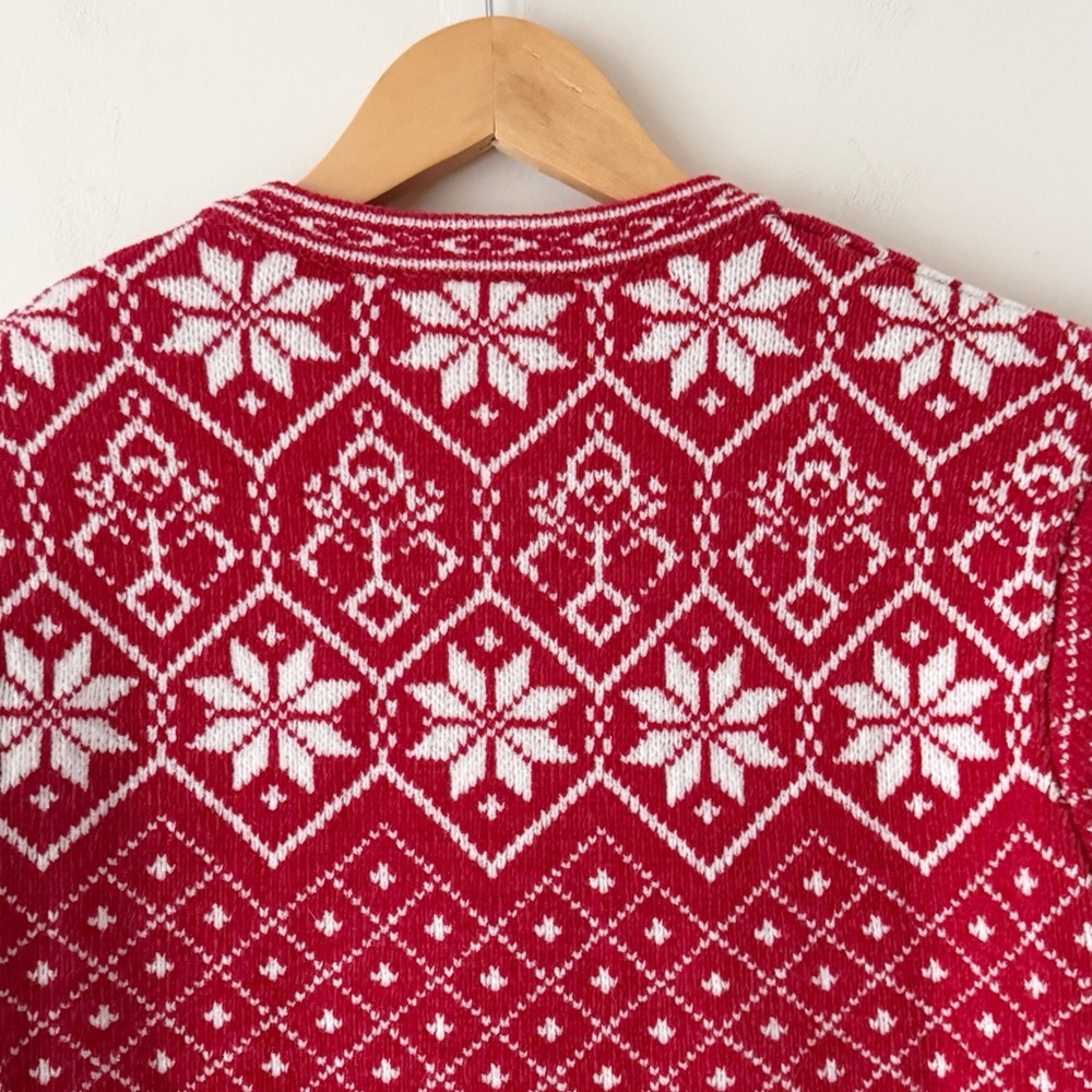 Croft & Barrow Nordic Fair Isle Cardigan Red White Snowflake Sweater 90s Y2K M - Picture 13 of 14